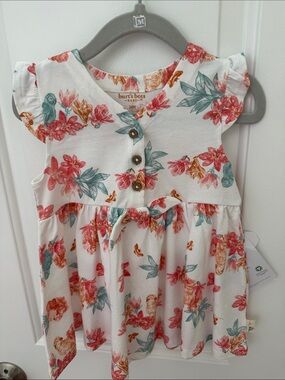 Burt's Bees Baby Floral Tie-Waist Girls Dress - White with Pink & Teal Floral